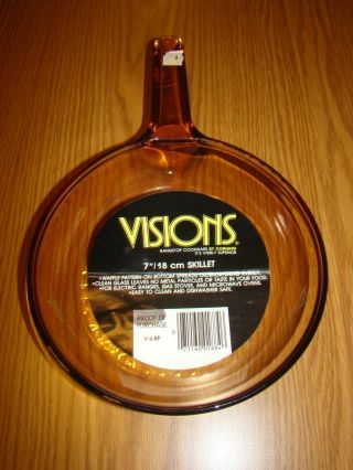 Vintage Visions Corning Pyrex Amber Glass Fry Pan Waffle Bottom France 7 "