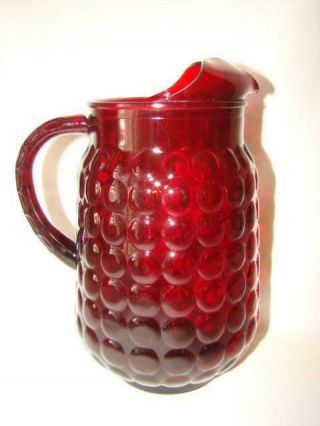 Large Vintage Anchor Hocking Royal Ruby Red Bubble Water Pitcher