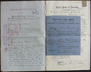 Rhodesia: 1899 Examples As Revenues On Deed Of Transfer Document (37432)