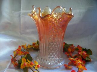 Antique Fenton Marigold Carnival Glass Spearhead Diamond Point Vase