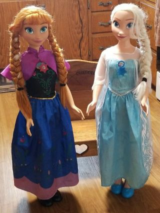 DISNEY.  Frozen Elsa & Anna Dolls - My Size Doll Shoes & Orig Clothes.  2014.  38” 5