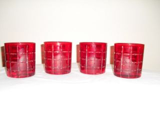 Ruby Red Cut To Clear Old Fashion / On - The - Rocks Glasses / Tumblers
