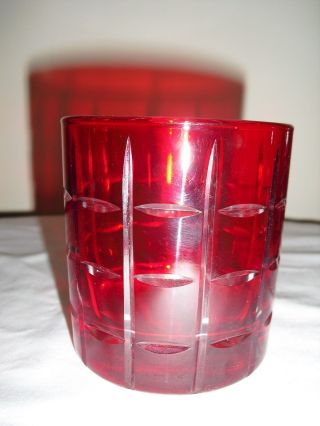 Ruby Red CUT TO CLEAR Old Fashion / On - the - Rocks Glasses / Tumblers 2