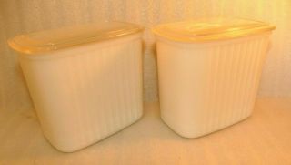 2 Vintage Hazel Atlas White Milk Glass Refrigerator Dishes W/ Lids Rectangle