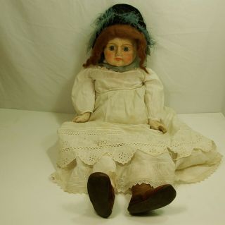 Antique Paper Mache " Pumpkin Head " Doll W/ Glass Eyes 32 " Tall