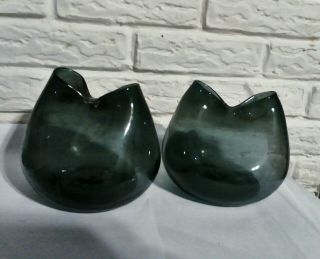 Blenko Glass Hand Blown Glass Charcoal Pinched Ivy Vases