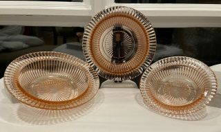 Vintage Anchor Hocking Queen Mary Pink Depression Glass Set Of Flared Bowls - 3