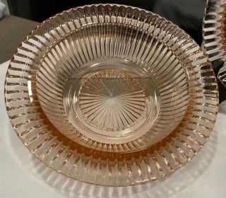 Vintage Anchor Hocking QUEEN MARY Pink Depression Glass Set of Flared Bowls - 3 3