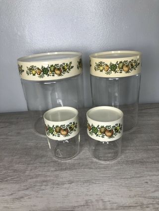Vintage Pyrex Spice Of Life Glass Canister Storage Containers Set Of 4 W/lids