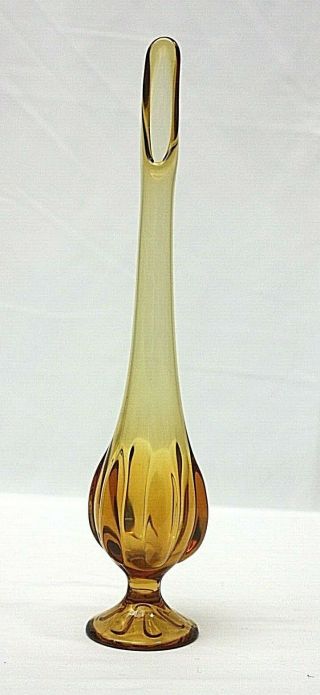 Vintage Viking Glass Amber 13 " Swung Bud Vase Mcm