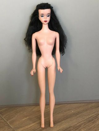 Vtg 1960s Raven Hair Ponytail Barbie 3,  4? Lovely Tm Body & Striking Face