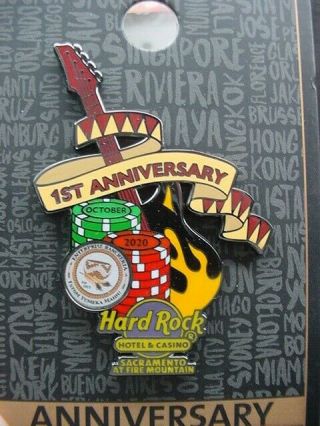 Hard Rock Cafe Sacramento,  Calif 1st Anniversary Pin Release On Card