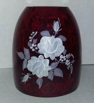 Vintage Fenton Art Glass Ruby Red Fairy Lamp/light Top Only Handpainted Signed