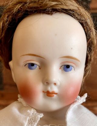 12” Antique C1850 Closed Mouth German Biedermeir Bald Doll W/orig Human Hair Wig