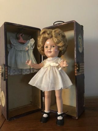 Vintage Composition 13” Ideal Shirley Temple Doll W/tagged Dress,  Shirley Case