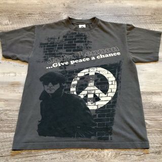 John Lennon Give Peace A Chance Gray Graphic T - Shirt Adult Size Medium