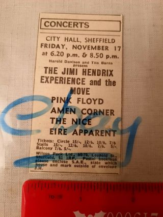 1967 Jimi Hendrix,  Pink Floyd,  The Move,  Sheffield City Hall Concert Advert