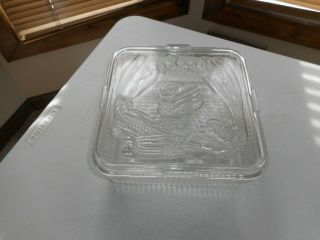 Vintage Federal Clear Glass Refrigerator Dish & Lid 8.  5 ".  Square W Vegetable Lid