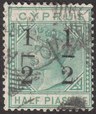 Cyprus 1886 Qv ½ On ½pi Emerald - Green With 6mm Fractions Sg27 Cat £70