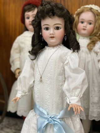 28 " Antique German Bisque Doll Handwerck 99 Brown Sleep Eyes Dressed In White