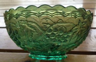 Vintage Imperial Carnival Glass Bowl Iridescent Green,  Grape,  7 Inch