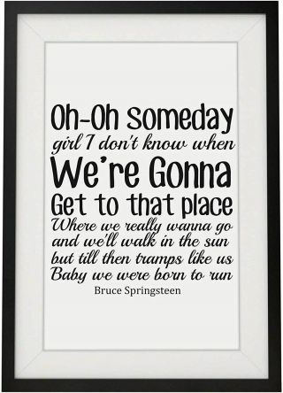 Bruce Springsteen Born To Run Song Lyrics Poster Print Framed With Mount 12x10 "