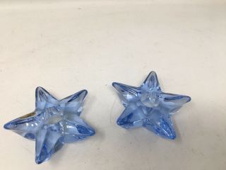 Set Of 2 Vintage Cambridge Blue Glass Star Taper Candle Holders