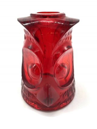Viking Glass Ruby Red Owl Candle Fairy Lamp Mid Century Vintage Art Glass 4.  5 In