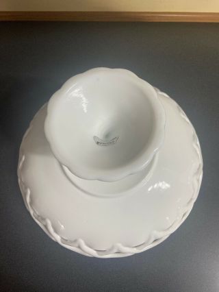 Vintage Milk Glass Pedestal Fruit Bowl / Compote Lace Lattice Centerpiece 3