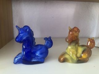 Vintage Boyd Glass Little Luck Unicorn Figurines Cute Set Of 2