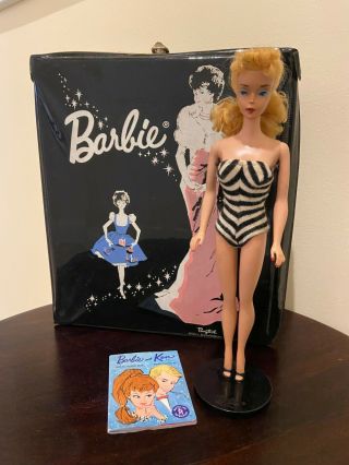 Vintage 1960 4 Blonde Ponytail Barbie W/ Pedestal Stand,  No Green Ear