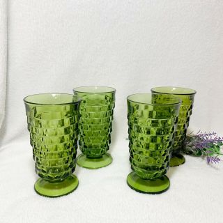Vintage Set Of 4 Indiana Glass American Whitehall Green Footed Iced Tea Glasses
