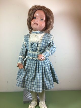 Wigged Schoenhut Girl Doll 19/316 - Blue Plaid Dress