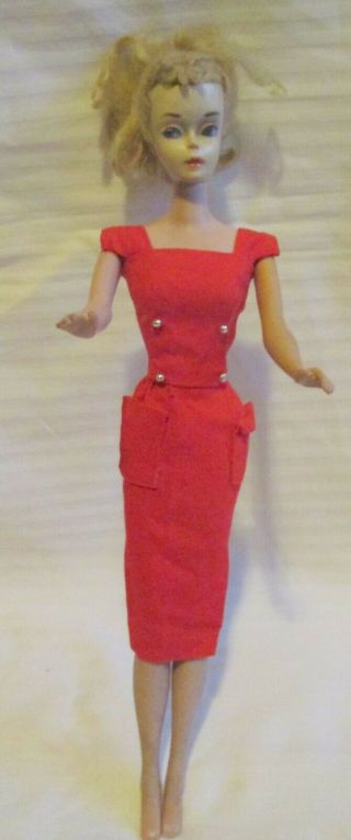 Vintage 1958 Marked Mattel Barbie Doll In 986 Red Dress