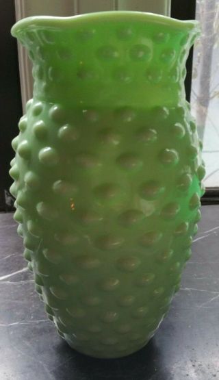 1990s Martha Stewart by Mail MBM FENTON JADEITE GREEN MILK GLASS Hobnail Vase 2