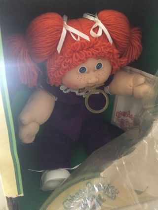 Vintage 1984 Cabbage Patch Kids Doll W/ Box Papers Red Hair Pigtails