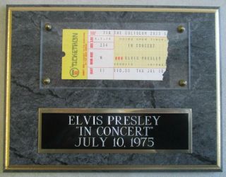 Authentic 1975 Elvis Presley Concert Ticket Stub In Plaque With