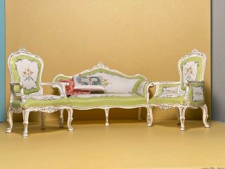 Artisan Made Upholstered Sofa And Two Side Chairs ; 1:12 Scale