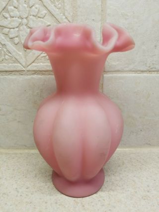 Fenton American Art Glass Pink Satin Melon Ruffled Vase 5 3/4 "