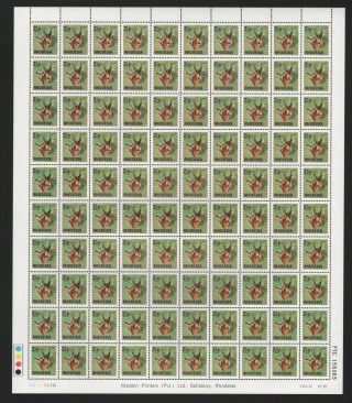 1974 Rhodesia - 2.  5 Cent - Eland 1a Sheet Of 100 No 156065 - Mnh Sg490