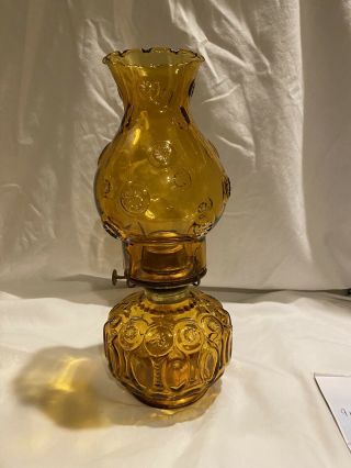 Vintage L.  E.  Smith Moon & Stars Amber Oil Lamp Moon & Stars Glass Lantern