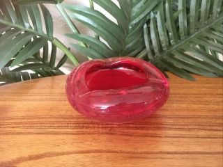Vintage Murano Art Glass Red Controlled Bubble Ashtray Trinket Dish