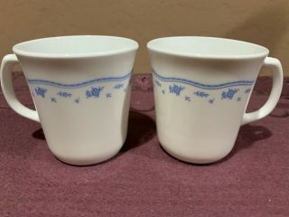Corning Ware Corelle Set Of 4 Morning Blue Flowers Coffee Mugs Tea Cups Vtg 8 Oz