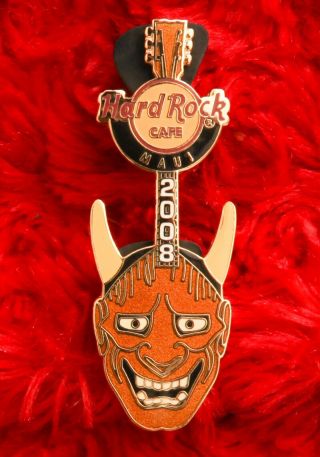 Hard Rock Cafe Pin Maui Noh Mask 3 Guitar Tribal Hawaii Devil Ghost Halloween