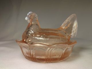 Fenton Art Glass Covered Chicken On Nest White Opalescent - Pink Glass Perfect