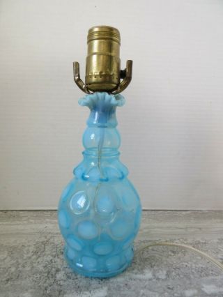 Old Vintage Fenton Blue Opalescent Glass Coin Dot Vanity Dresser Lamp