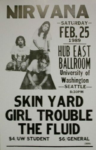 Nirvana Concert Poster - 1989 University Of Washington - Seattle 14 " X22 "