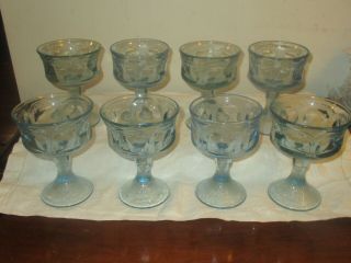 Mcm Vintage Set Of 8 Blue Turquoise Wine Glasses,  Goblets,  Textured Stemware