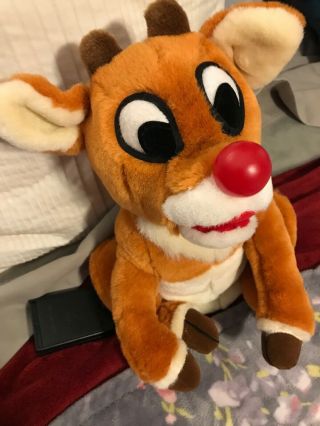 Rudolph the Red Nosed Reindeer Plush Sings Nose Lights Stuffed Animal Gemmy 1998 2