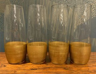 Vintage Set Of 4 Stemless Champagne Flutes Gold Pattern Rim Elegant Art Deco 8oz